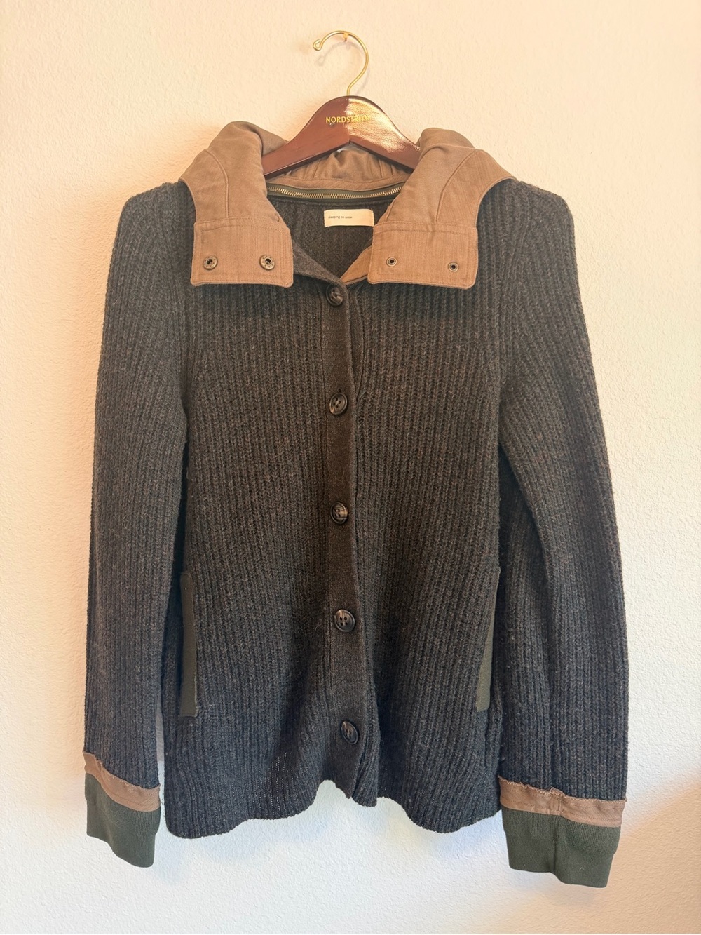 Sleeping on Snow wool/cotton babydoll hooded sweater, pockets, green, size S - Picture 6 of 14